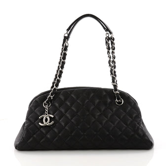 Chanel Just Mademoiselle Handbag Quilted Caviar Medium Black 3360001