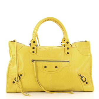 Balenciaga Work Classic Studs Handbag Leather Yellow 3361901