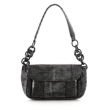 Nancy Gonzalez Flap Shoulder Bag Crocodile Small Black 3362502