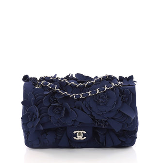 Chanel CC Camellia Flap Bag Embellished Neoprene Medium Blue 3362701