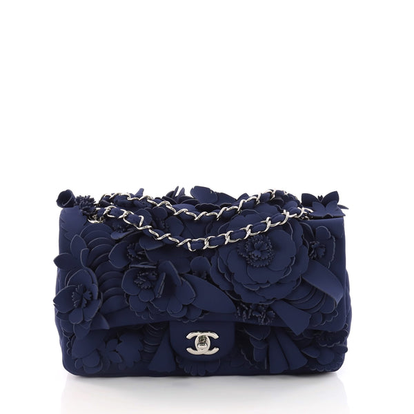 Chanel Medium Camellia Neoprene Flap Bag - Black Shoulder Bags