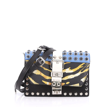 Prada Elektra Shoulder Bag Studded Printed Leather Small Black 3365201