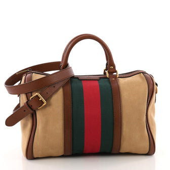  Gucci Vintage Web Boston Bag Canvas Medium Brown 3365801