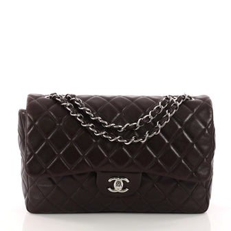 Chanel Classic Single Flap Bag Quilted Lambskin Jumbo Brown 3366501