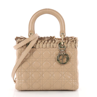 Christian Dior Lady Dior Handbag Bow Cannage Quilt Lambskin Medium Brown 3366804