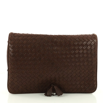 Bottega Veneta Tassel Flap Clutch Intrecciato Nappa Medium Brown 3367602