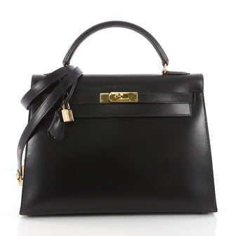Hermes Kelly Handbag Black Box Calf with Gold Hardware Black 3368601