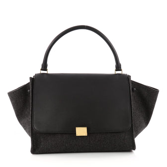 Celine Trapeze Handbag Leather and Felt Medium Gray 3368803