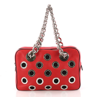 Prada Grommet Chain Shoulder Bag Vitello Daino Medium Red 3369103