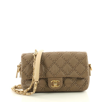 Chanel Double Stitch Chain Shoulder Bag Quilted Lambskin Small Brown 3370402