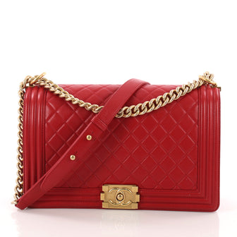 hanel Boy Flap Bag Quilted Lambskin New Medium Red 3372107