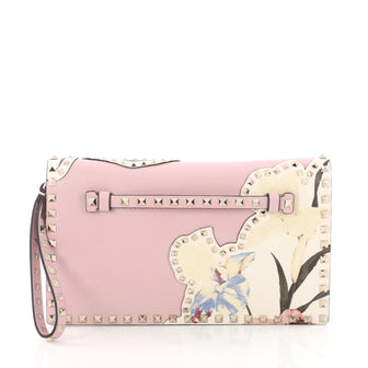 Valentino Rockstud Flap Clutch Patchwork Leather Pink 3372108