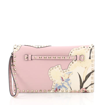 Valentino Rockstud Flap Clutch Patchwork Leather Pink 3372108