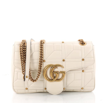 Gucci GG Marmont Flap Bag Studded Matelasse Leather Medium White 3372902