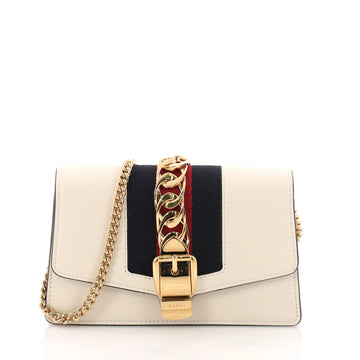 Gucci Sylvie Chain Crossbody Bag Leather Mini White 3375501