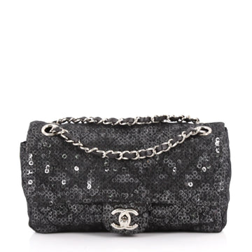 Chanel Hidden Sequins Flap Bag Quilted Sequins Medium Black 3376401