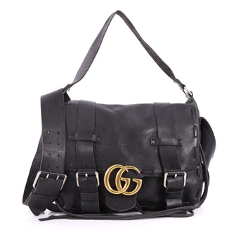 Gucci GG Marmont Laced Messenger Leather Large Black 3377803