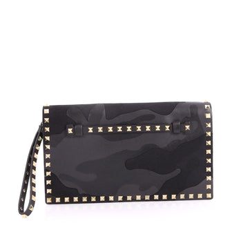Valentino Rockstud Flap Clutch Camo Leather and Canvas 3378602