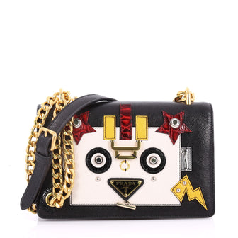 Prada Robot Flap Shoulder Bag Mixed Media Leather Small 3378603