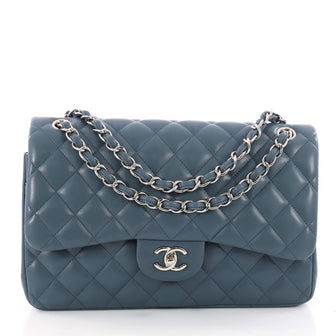 Chanel Classic Double Flap Bag Quilted Lambskin Jumbo Blue 3380001