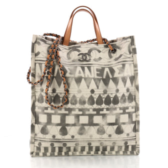 Chanel Iliad Shopping Tote Printed Canvas Tall Neutral 3380202