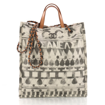 Chanel Iliad Shopping Tote Printed Canvas Tall Neutral 3380202
