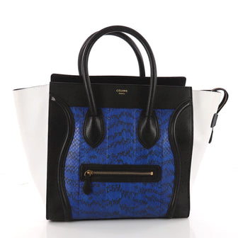 Celine Tricolor Luggage Handbag Python and Leather Mini Blue 3383801