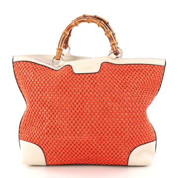 Bamboo Shopper Tote Woven Straw Small