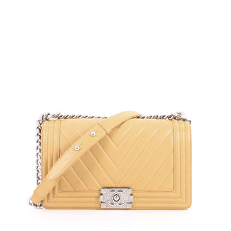 Chanel Boy Flap Bag Chevron Calfskin Old Medium Neutral 3386502