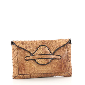 Bottega Veneta Envelope Clutch Python and Intrecciato Nappa Medium Brown 3386701