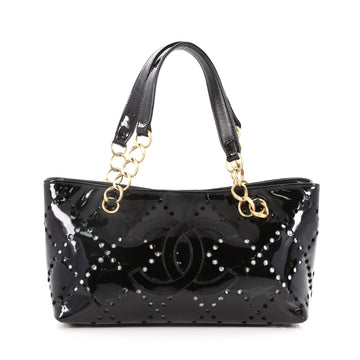 Chanel CC Chain Tote Perforated Patent Small Black 3388301
