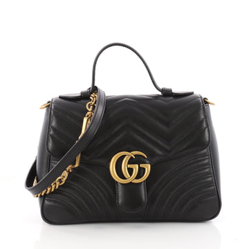 Gucci GG Marmont Top Handle Flap Bag Matelasse Leather Small Back 3388401