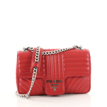 Prada Chain Flap Shoulder Bag Diagramme Quilted Leather Medium Red 3389301