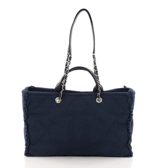 Chanel CC 2-Way Shopping Tote Fringe Quilted Canvas Large Blue 3390503