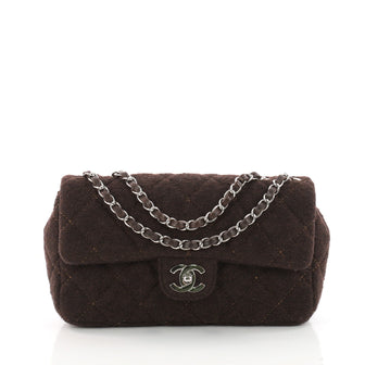 Chanel Classic Single Flap Bag Quilted Wool Small Brown 3390702