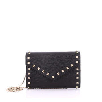Valentino Rockstud Wallet On Chain Leather Black 3391601