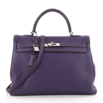 Hermes Kelly Handbag Purple Togo with Palladium Hardware 35 Purple 3391701