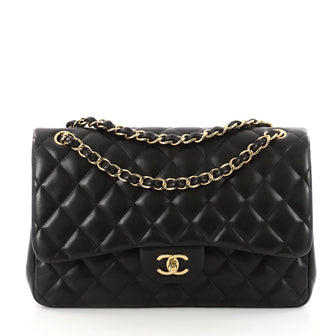 Chanel Classic Double Flap Bag Quilted Lambskin Jumbo Black 3392101