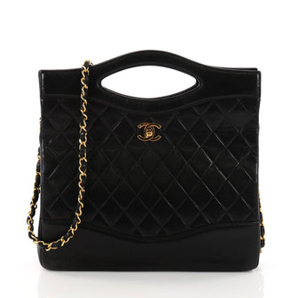 Chanel Vintage Cut Out Chain Handle Bag Quilted Lambskin Medium Black 3392301