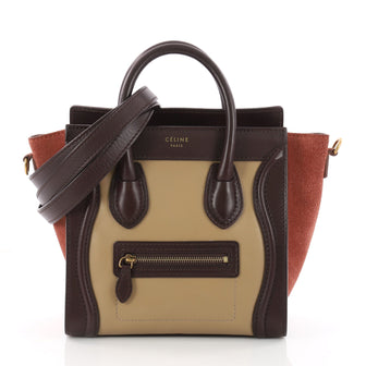 Celine Tricolor Luggage Handbag Leather Nano Red 3392402
