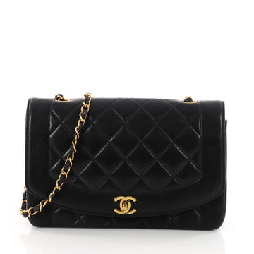 Chanel Vintage Diana Flap Bag Quilted Lambskin Medium Blue 3392802