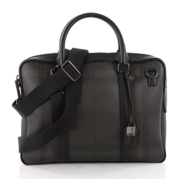  Burberry Newburg Briefcase Smoked Check Coated Canvas Brown 3396403