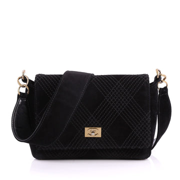 Chanel Vintage Stitched CC Flap Bag Suede Small Black 3396504