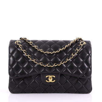 Chanel Classic Double Flap Bag Quilted Lambskin Jumbo Black 3399005