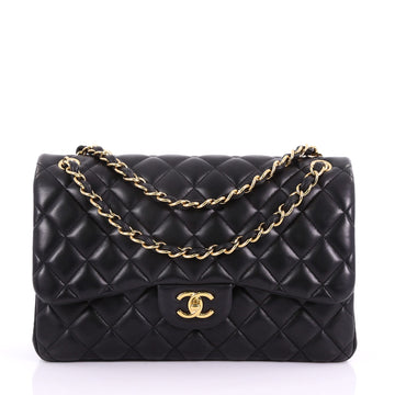 Chanel Classic Double Flap Bag Quilted Lambskin Jumbo Black 3399005
