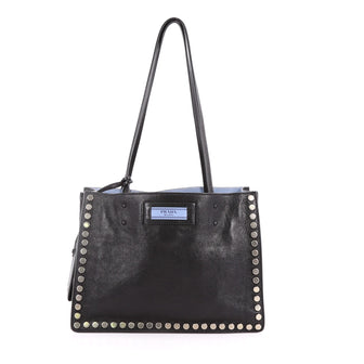 Prada Etiquette Tote Studded Glace Calfskin Small Black 3404605