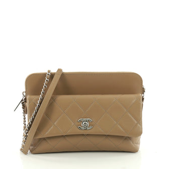 Chanel Zip Top Pocket Crossbody Bag Quilted Calfskin Small Brown 3404702