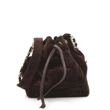 Chanel Vintage CC Drawstring Bucket Bag Suede Small Brown 3405002