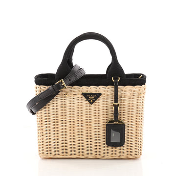 Prada Convertible Tote Wicker with Canapa Small Neutral 3405102