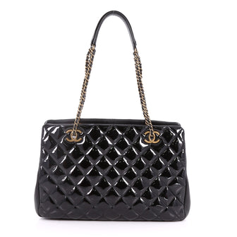 Chanel Eyelet Tote Quilted Patent Small Black 3405802